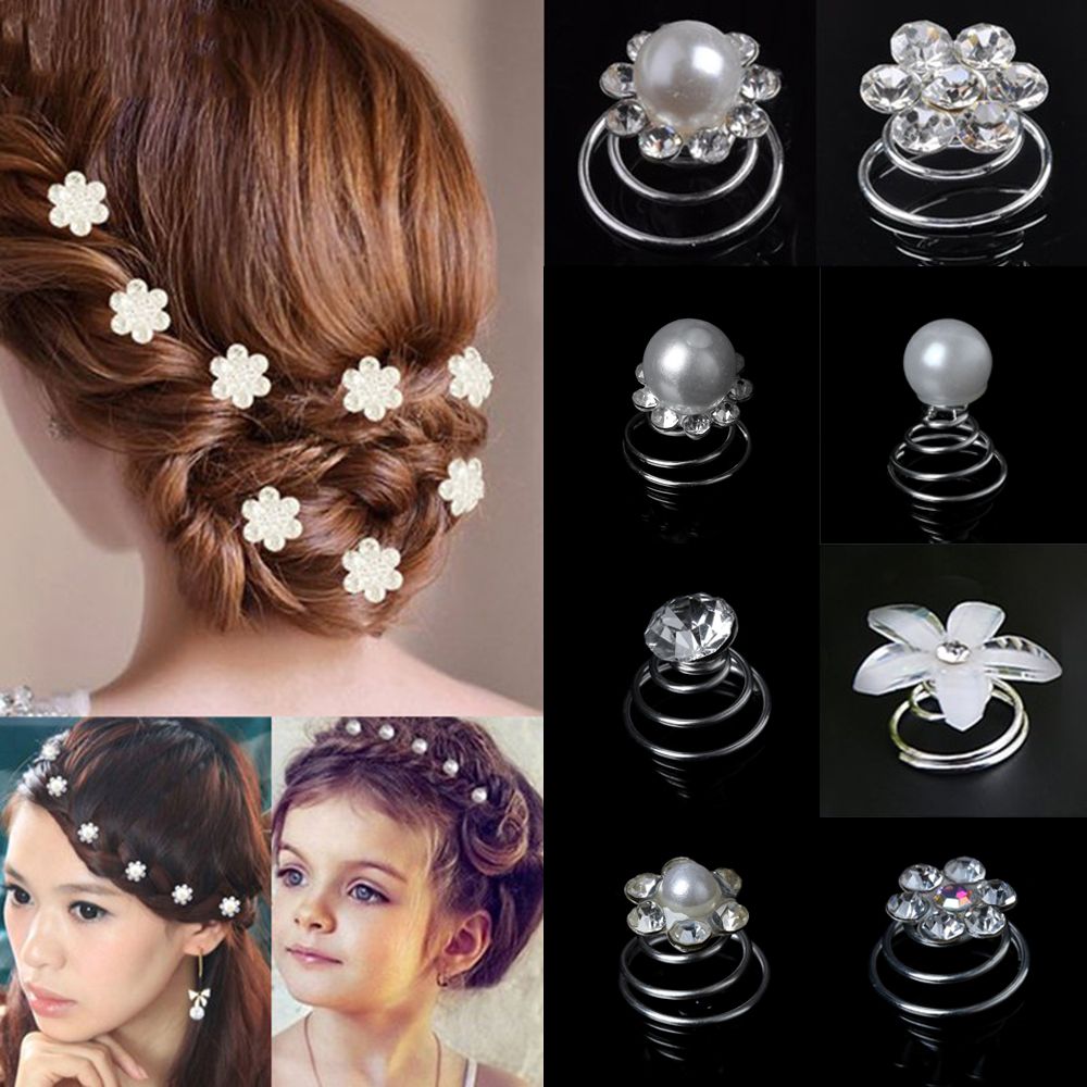 12pcs Fashion Rhinestone Hair Accessories Bride Headdress Headwear Spiral Twist Clips Hair Pins