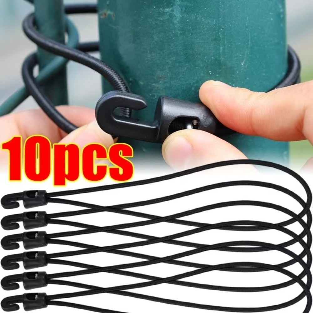 10Pcs New 10/15/25cm Bungee Cord Black Nylon Rubber Tensioner with Hooks High Elasticity Expander Camping Tarpaulin