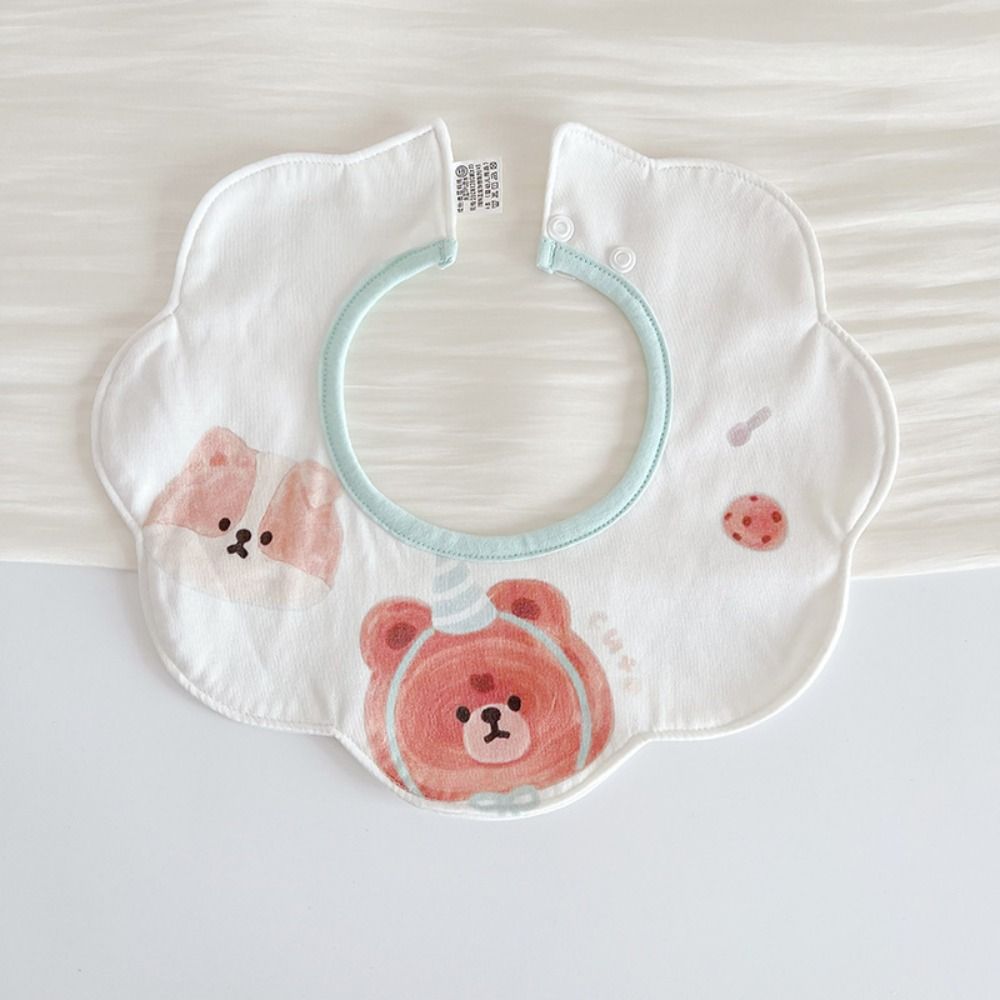 Cute Cartoon Anti-vomiting Bibs Cotton Yarn Rotatable Baby Cotton Bibs Round Neck Flower Shape Saliva Towel Infant