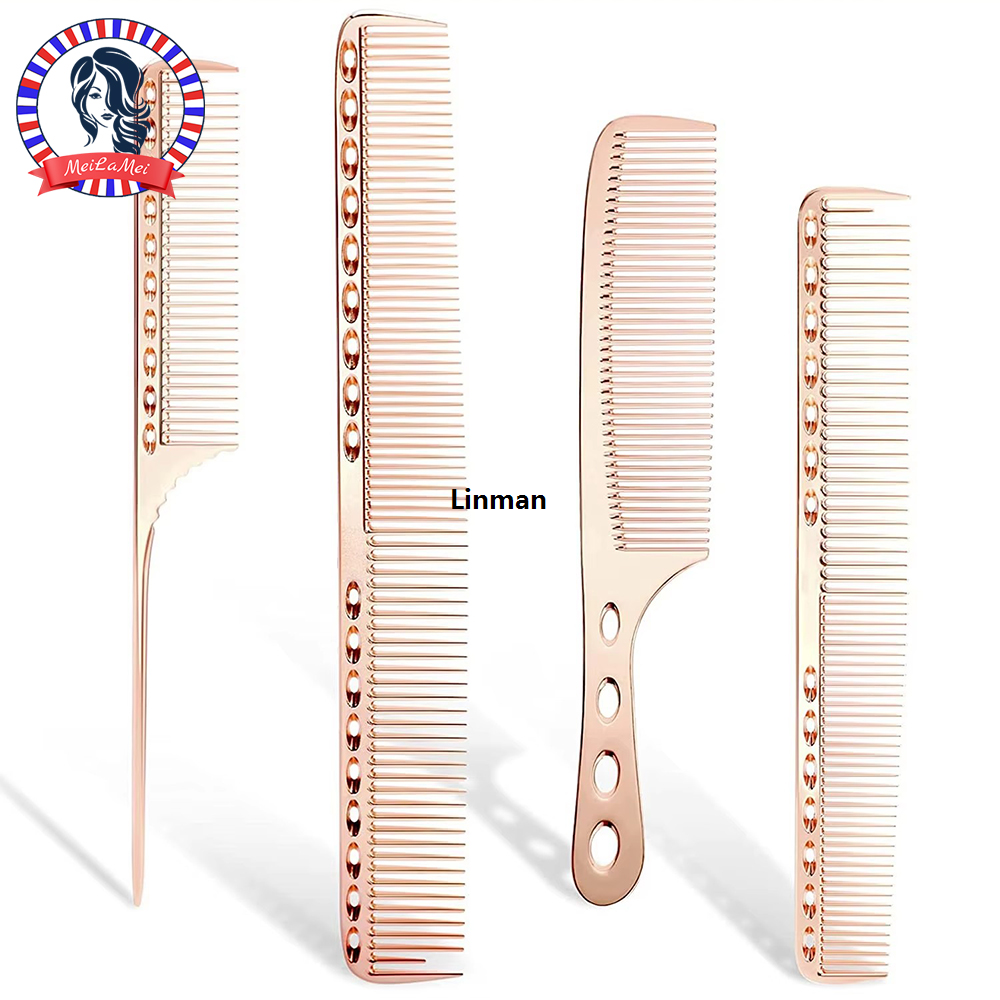 Linman Professional Hair Comb Set Hair cutting Space Aluminum Comb HaNew style ir Salon Special Tool Sharp Tail Comb Four Piece Sets for Salon
