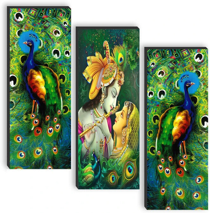 Set of 3 Lord Radha krishna UV textured Self Adeshive Wall Painting For Home Decoration Items