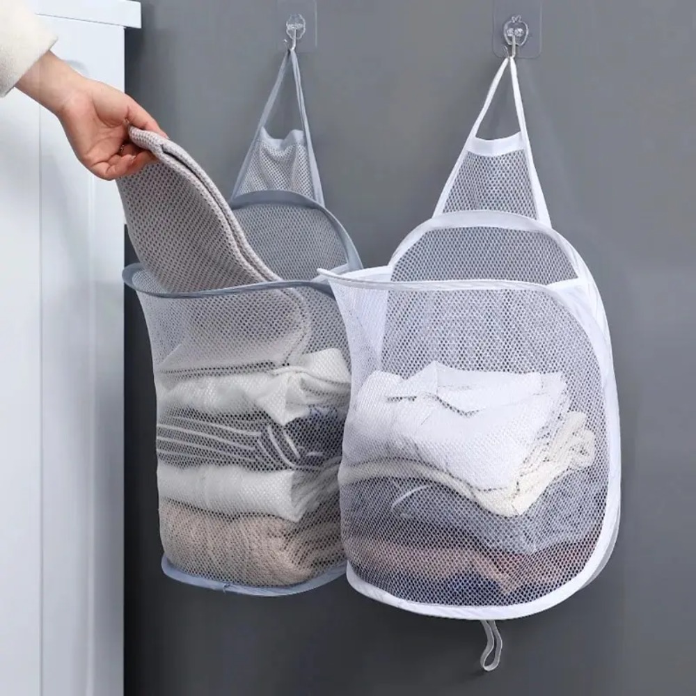 New Foldable Dirty Clothes Basket Mesh Large Capacity Clothes Storage Basket Easy Storage Breathable Laundry Basket