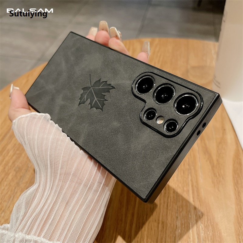 Sutuiying Luxury Leather Maple Leaf Pattern Case For Samsung S24 S22 S21 S23FE Portable Plus Note 20 Ultra A55 A53 A25 A15 A13 A54 Matte Soft Cover