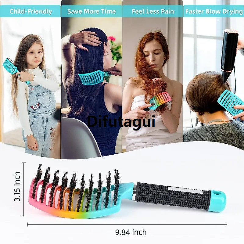 Difutagui Curved massage combing barber piece set 2 hairstyling wet Fashion dry boar hair brush curl wet dry hair ventilation brush