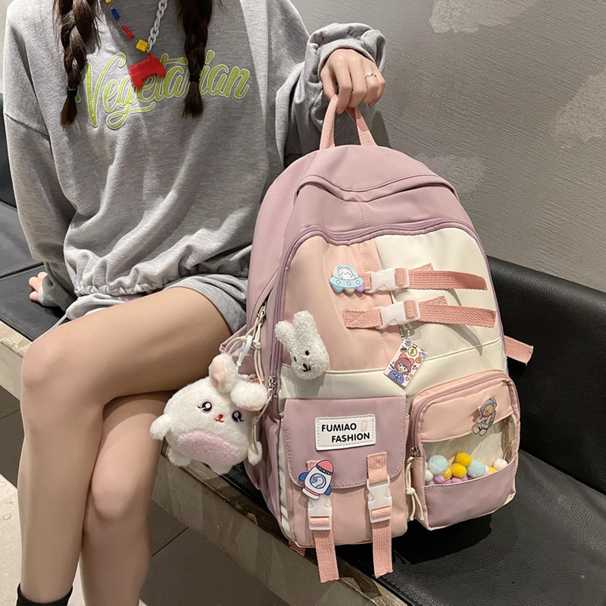 Partysu Schoolbag New Preppy Style Stitching Student Backpack Korean StyleinsJunior High School Student Girl Backpack