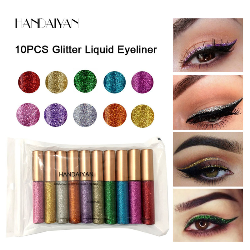 Linman totoro New style HANDAIYAN Matte Glitter Eyeliner Kit Makeup Waterproof Portable Colorful Metallica Shiny Creme Eye Liner Pen Stage Cosmetics Eyeliner Set