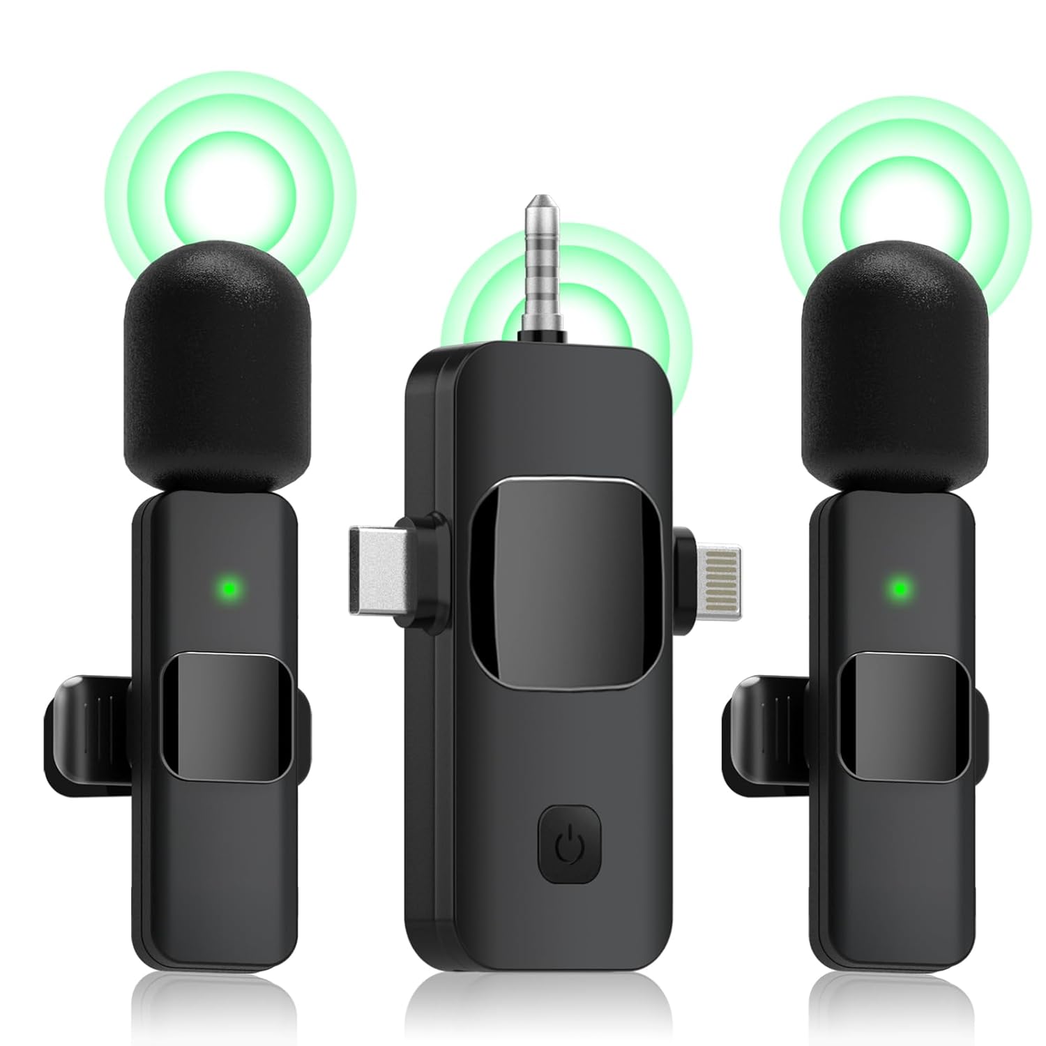 3 in 1 Wireless Lavalier Microphones for iPhone, iPad, Android, Camera, USB-C Microphone, 7-Hour Battery, Mini Microphone with Noise Reduction for Video Recording, Vlog, YouTube, TikTok