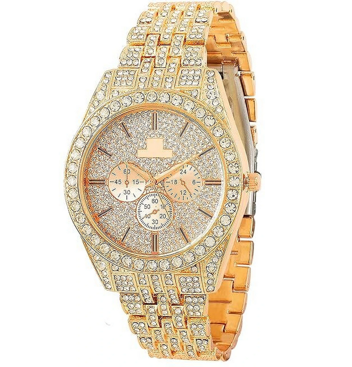 Stainless Steel Round Shape Chronograph Design Quartz Ice Watch For Men