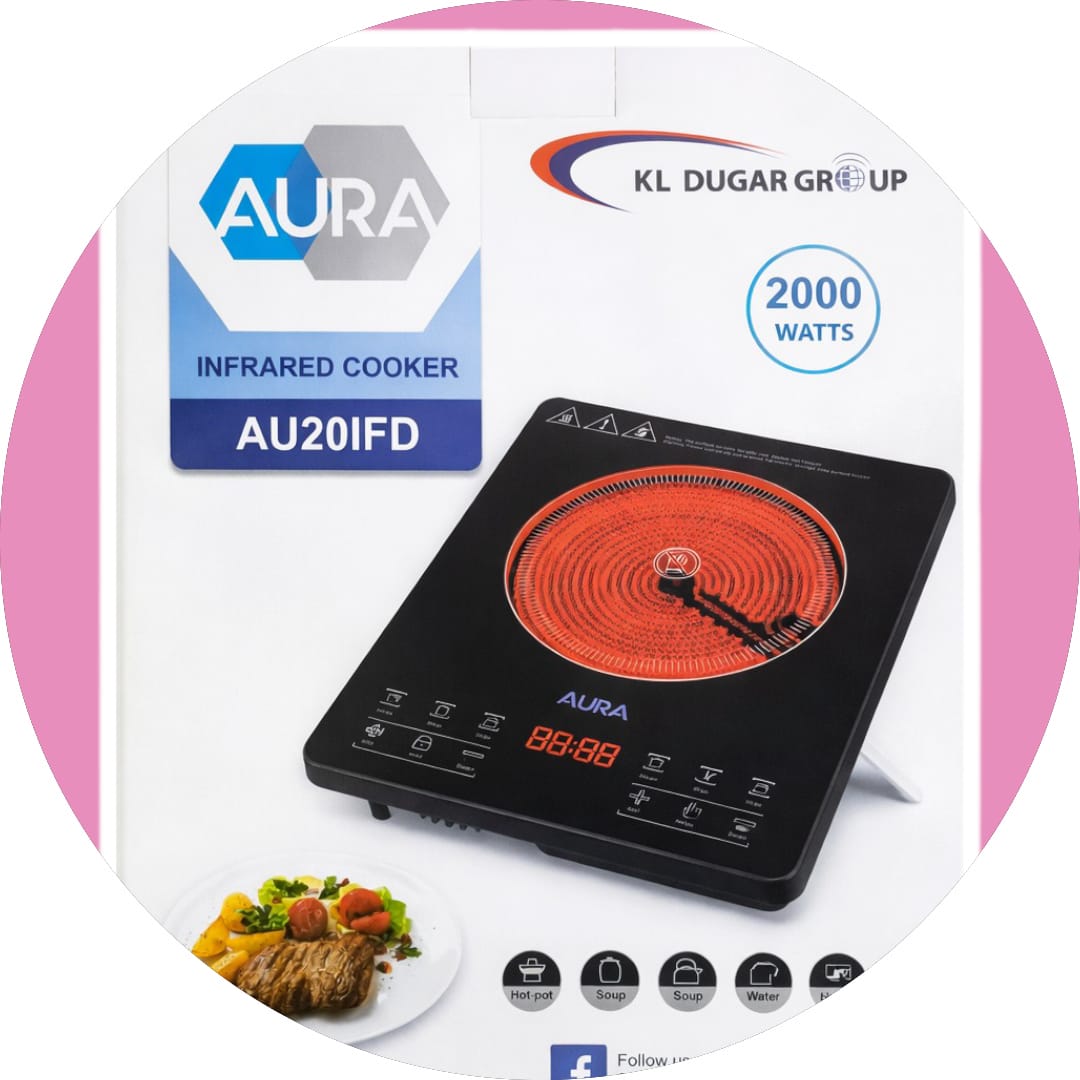 AURA 2000 Watt Infrared Cooker AU20IFD Suitable For All Utensils | 1 year Full Service Warranty