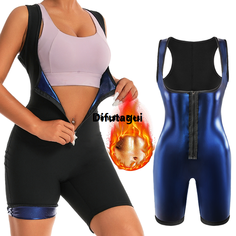 Difutagui 3 in 1 Gym Full Body Jumpsuit Fitness Sauna Suits for Women Weight Fashion Loss Bodysuits Slimming Vest Shorts Workout Waist Trainer