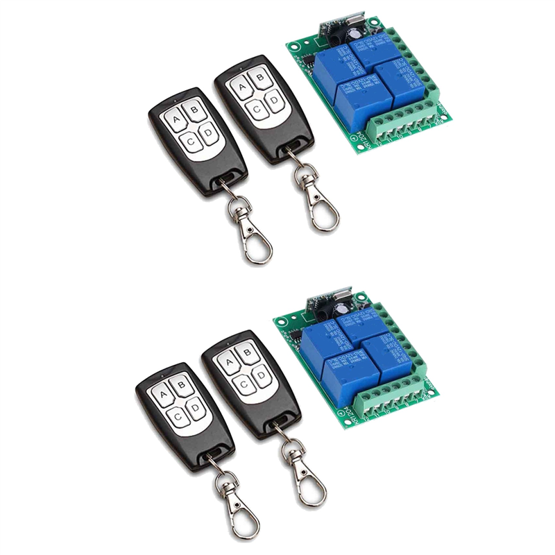 NAMUNY 2X Universal Wireless Remote Control Switch DC 12V 4CH Relay Receiver Module with 4 Channel RF Remote 433Mhz Transmitter