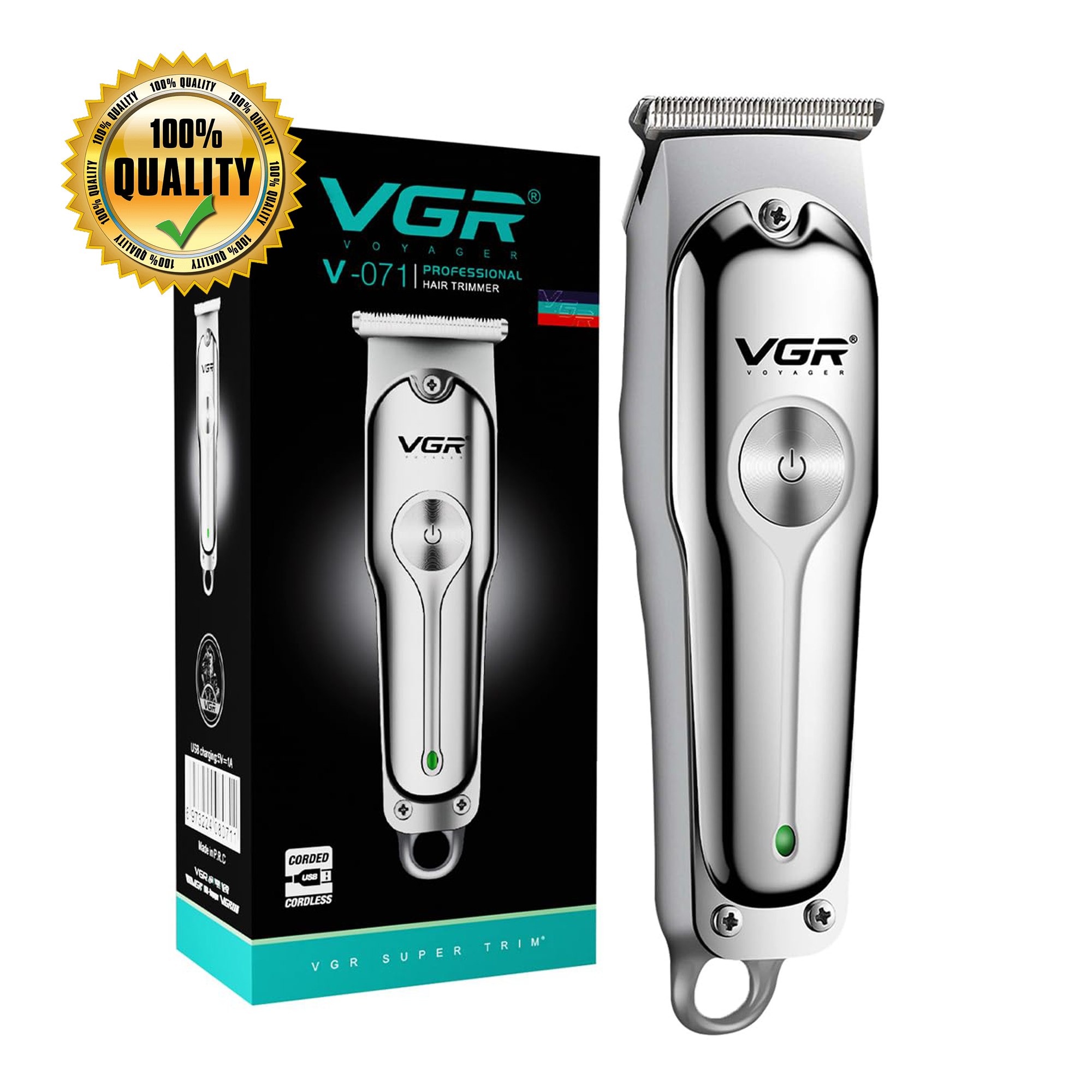 VGR V-055 Professional Hair Trimmer for Men, Cordless/Corded, T-Blade, 4 Guide Combs, 120 Min Runtime, USB Charging