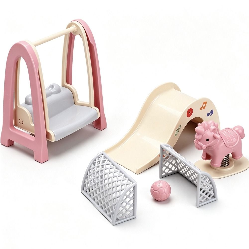 DIY Scene Simulation Doll House Amusement Park Pretend Play Plastics Children's Playhouse Toys Wooden Horse :12 Scale Miniature Slide Swing Kids Toy