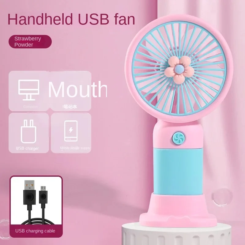 ElectraByte Cute Korean Mini Fan With Stand Lithium Rechargeable battery | Handy Mini Fan With Low Noise Portable Fan Neck Fan Makeup Fan for Office Study and Home Use