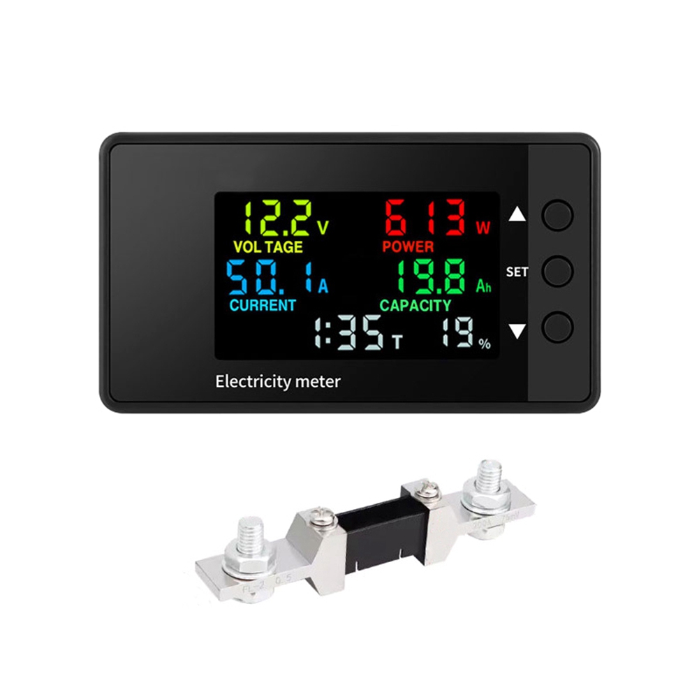 JAERBEE 6-In-1 Voltmeter Ammeter DC 7.5-100V Wattmeter LED Digital Electric Meter Multifunctional Voltage Current Meter 0-200A