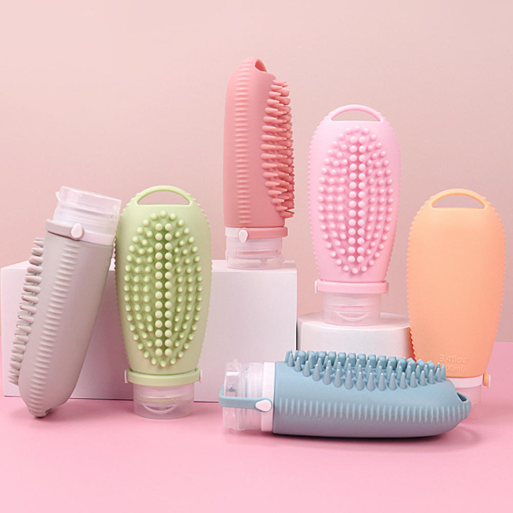 Silicone Shampoo Brush Multi-Purpose Silicone Bottle Massage Brush for Business Trip Travel Essential Toiletry Kit Personal