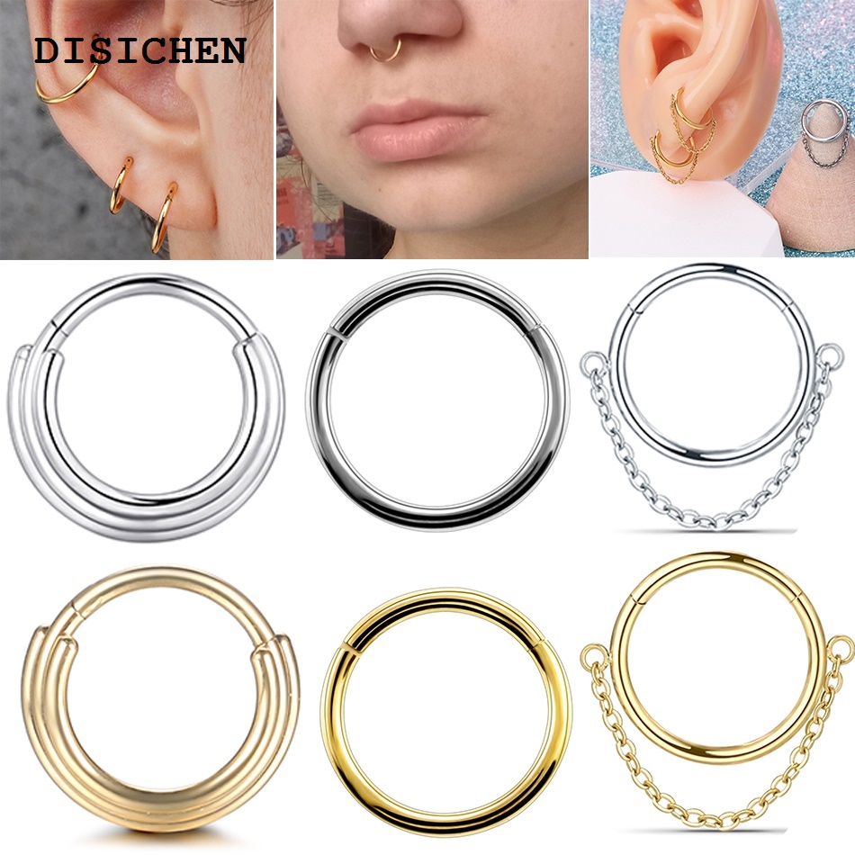 DISICHEN Fashion 1pc Surgical Steel Nose Rings Hoop 8mm 10mm Simple Hoop Earrings Tragus Septum Cartilage Piercing Body Jewelry for Women Men