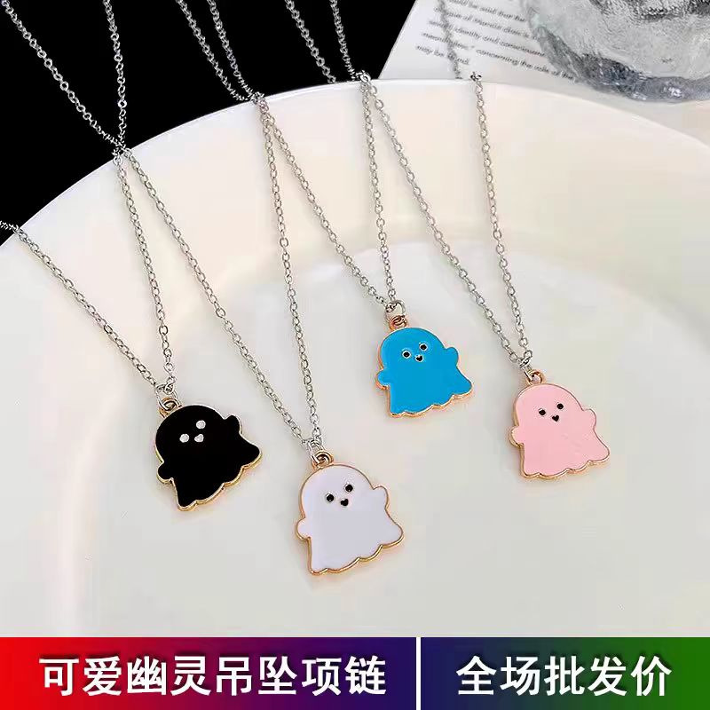 【Mega Sale】Distinctive Cute Black White Blue Ghost Necklace Female Ins Sweet Cool Creative Hip Hop Fashion Niche Halloween