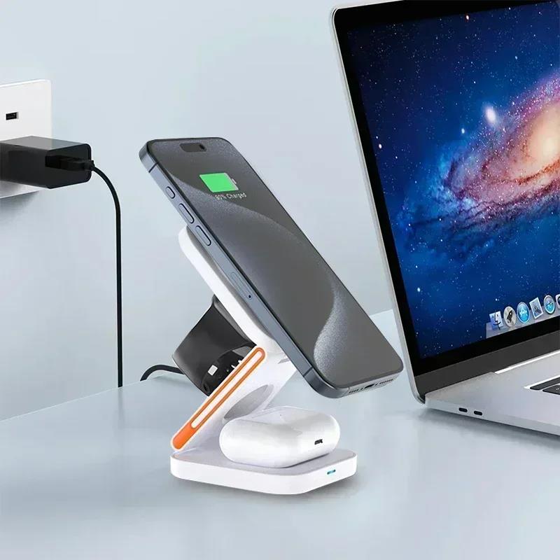 Vylon 3 in 1 Foldable Charging Station Fast Magnetic Wireless Charger Stand for iPhone 16 15 14 13 12 Apple Watch 9 8 7 6 Airpods Pro