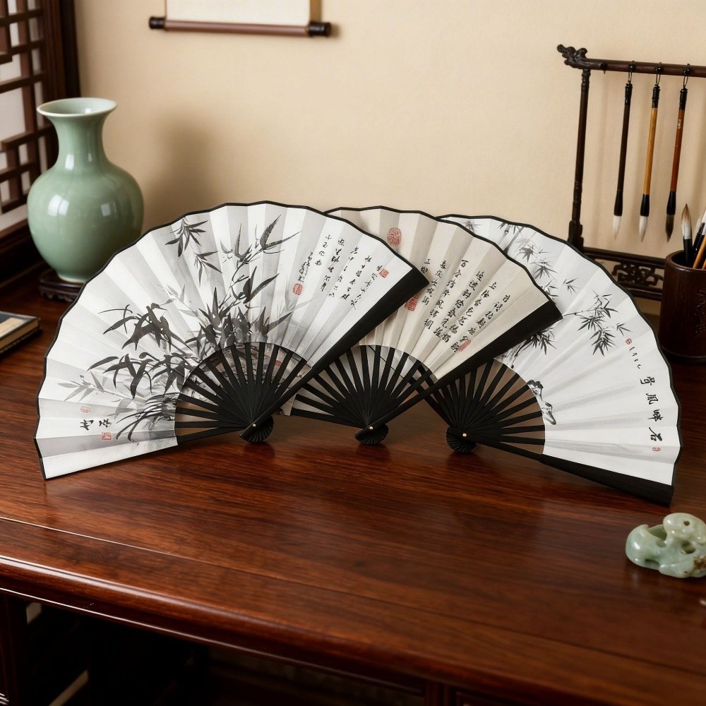 Double Sided Decoration Collapsible Hand Fan Cloth Home Ornaments Ancient-style Folding Fan Butterfly Bird Flower Bamboo Fan Men's performance