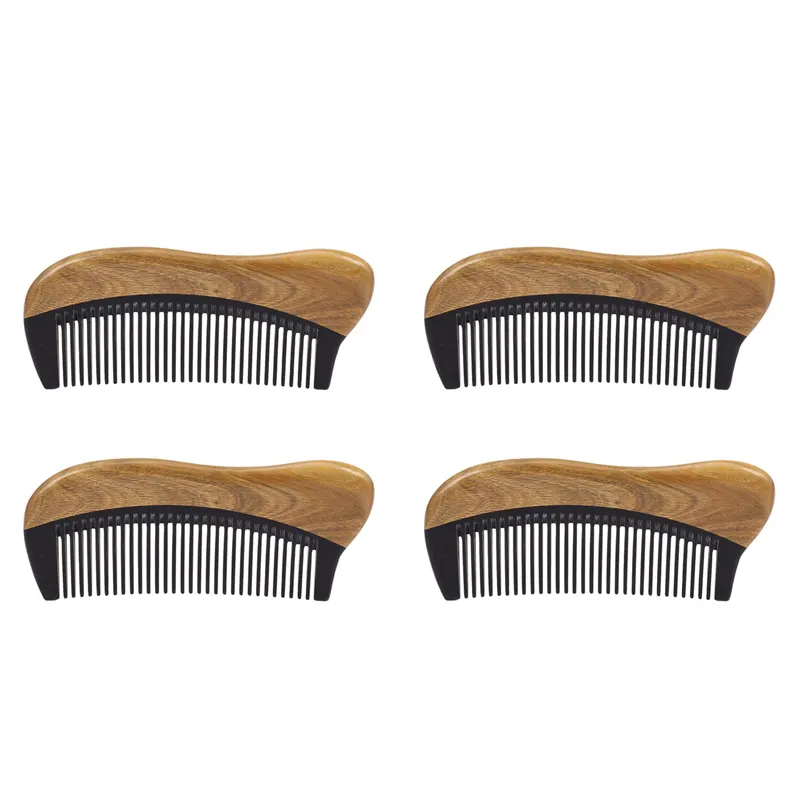 ZOROOM 4X Natural Green Sandalwood Hair Comb - No Static Wooden Fine Tooth Black Horn Comb (Green Sandalwood) - image 1