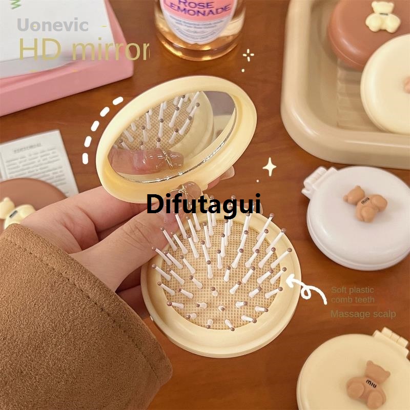 Difutagui Air Cushion Comb With Makeup Cartoon Airbag Hair Comb Mini Cute Fashion 2025 Foldable Head Massager Mirror Portable Hairstyling Comb Tool