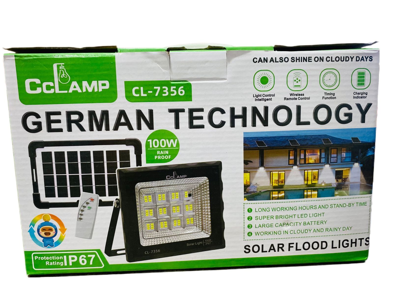 Cclamp 100W Mini Super Bright Solar Powered Flood Light