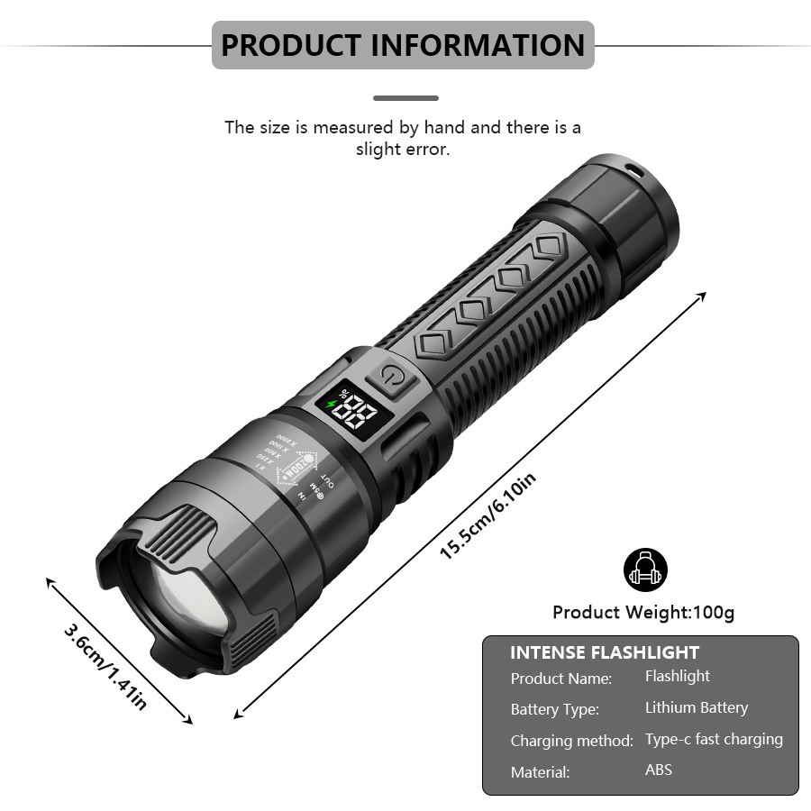 Hot Selling New P900 Flashlight Telescopic Zoom Lightweight Portable Light Rechargeable Power Display Led Super Bright Torch 4000MaH Battery