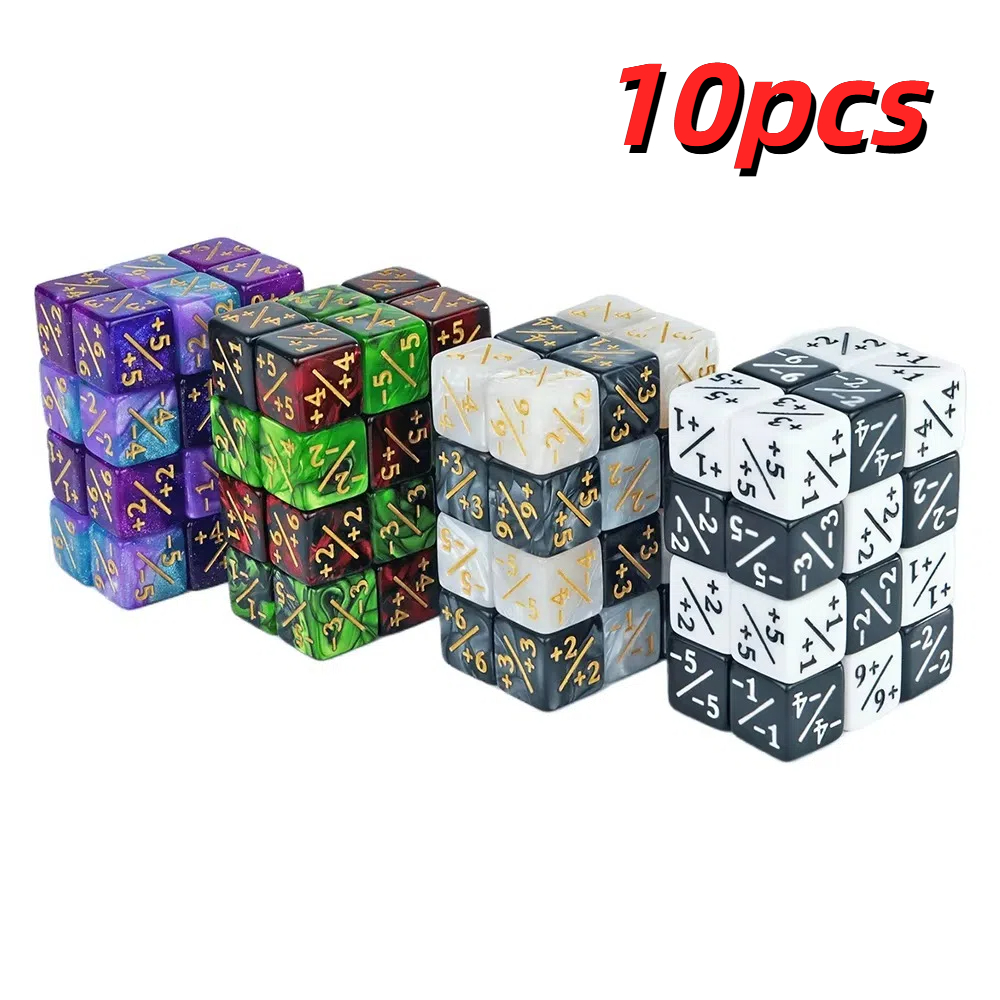10pcs/set New Six Sided Polyhedral Dices Acrylic Material +1/+1 Dice Game Dices Multifunction Cubes Shape Counting Dices Card Game Accessories