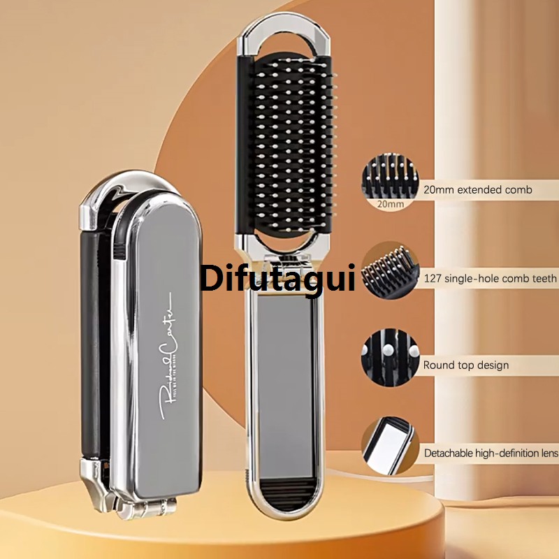 Difutagui Travel Portable Mini Hair Brush Folding Airbag Head Massage Profesional Comb Anti-Static Pocket Hair Brush With Mirror