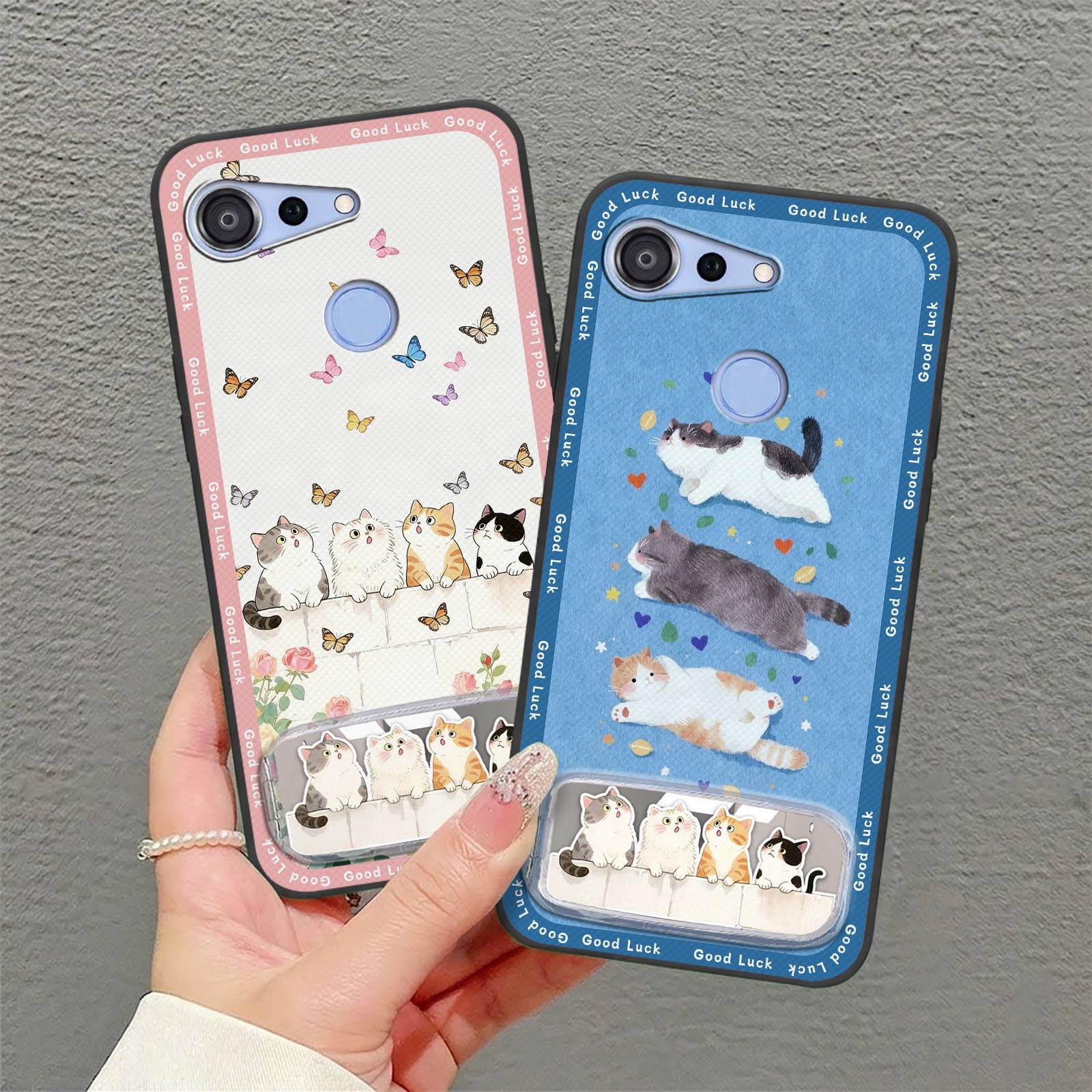 Cloth Patch Makeup Mirror Phone Case For Kyocera Android One S6/Gratina KYV48 Phone Pouch Dirt-resistant Anti-knock 3D
