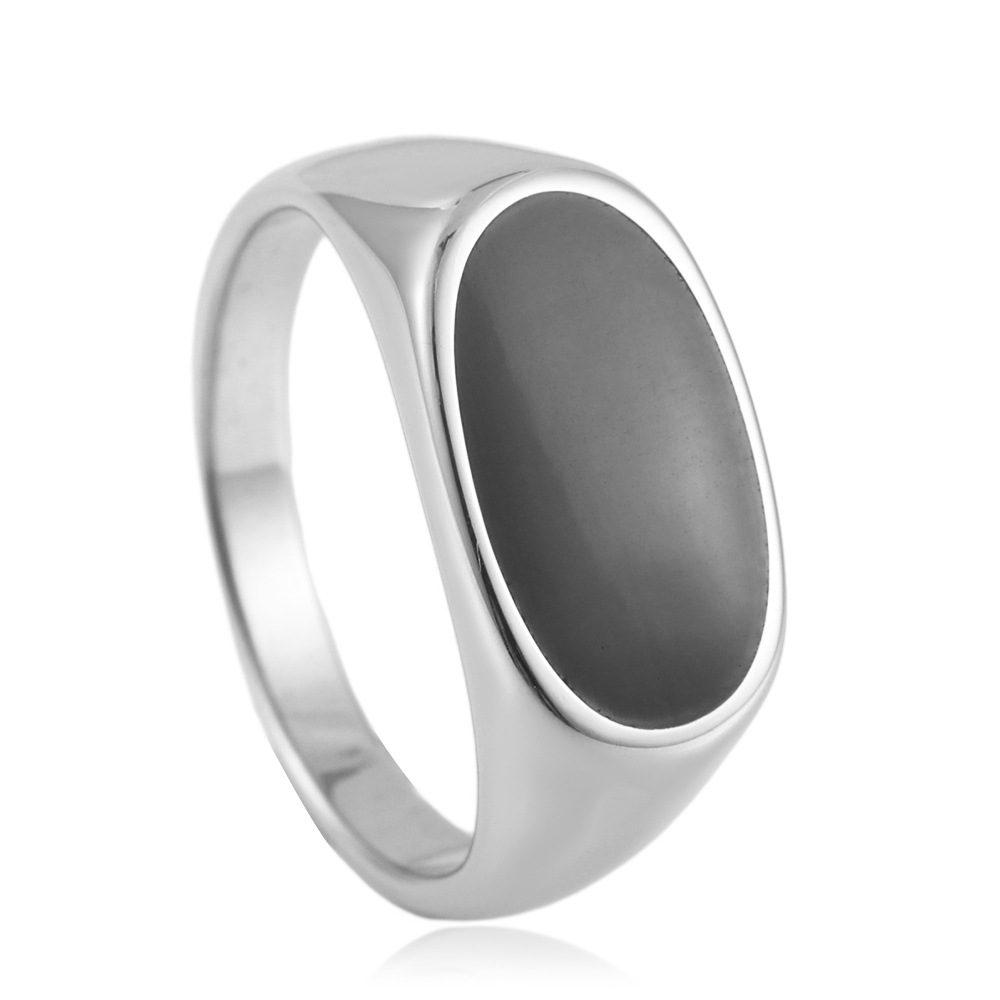 【Mega Sale】Jewelry Steel Black Glue Dropping Ring Retro Trendy Men Punk Stainless Steel Glue Dropping Oval 24