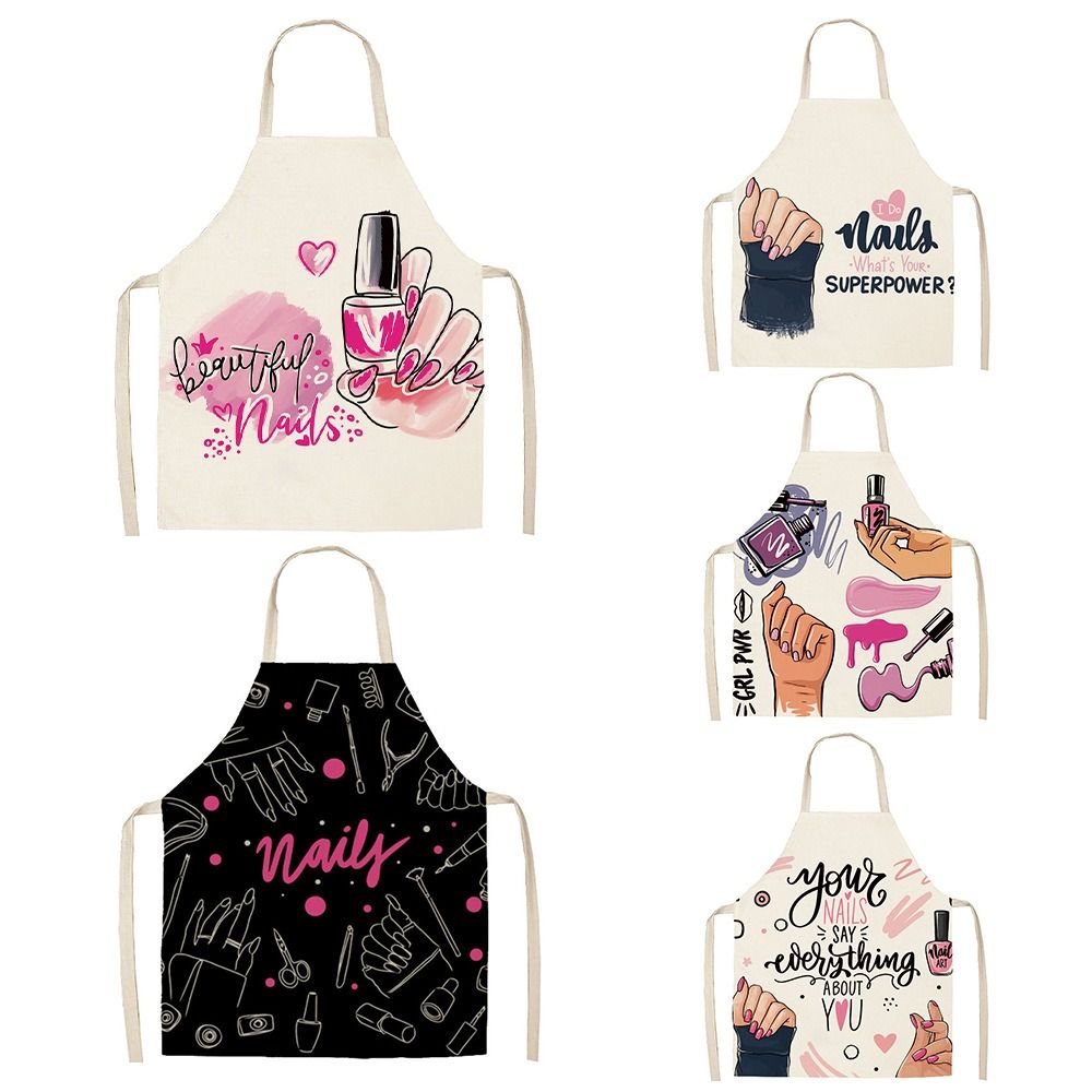 New Nail Polish Lipstick Patterns Nail Artist Aprons Flax Gifts Kitchen Women Apron Anti-fouling Pinafore Household Cleaning