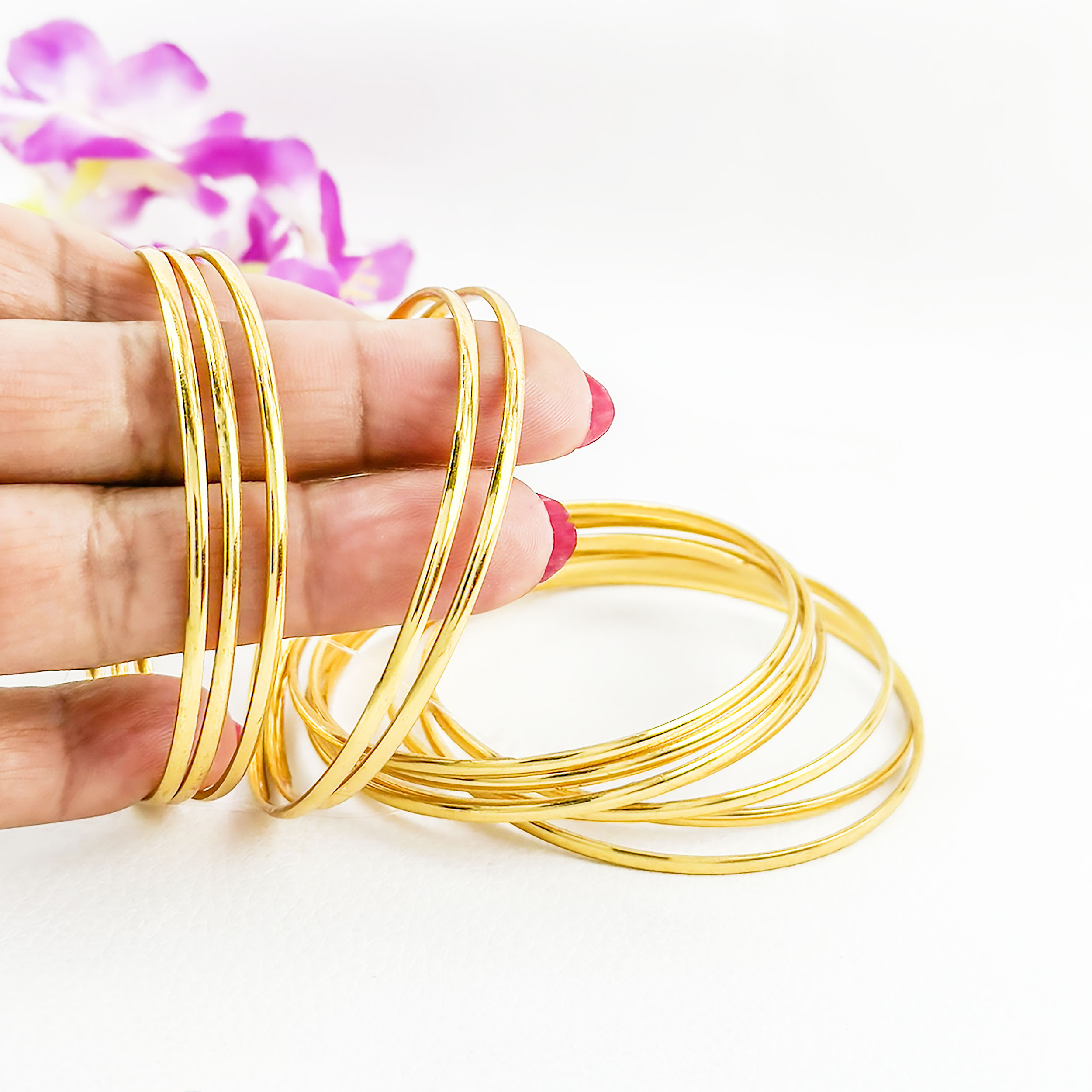 Gold Plated Panchadhatu Plain Bangles For Women(Bundle Of 12) 2*6