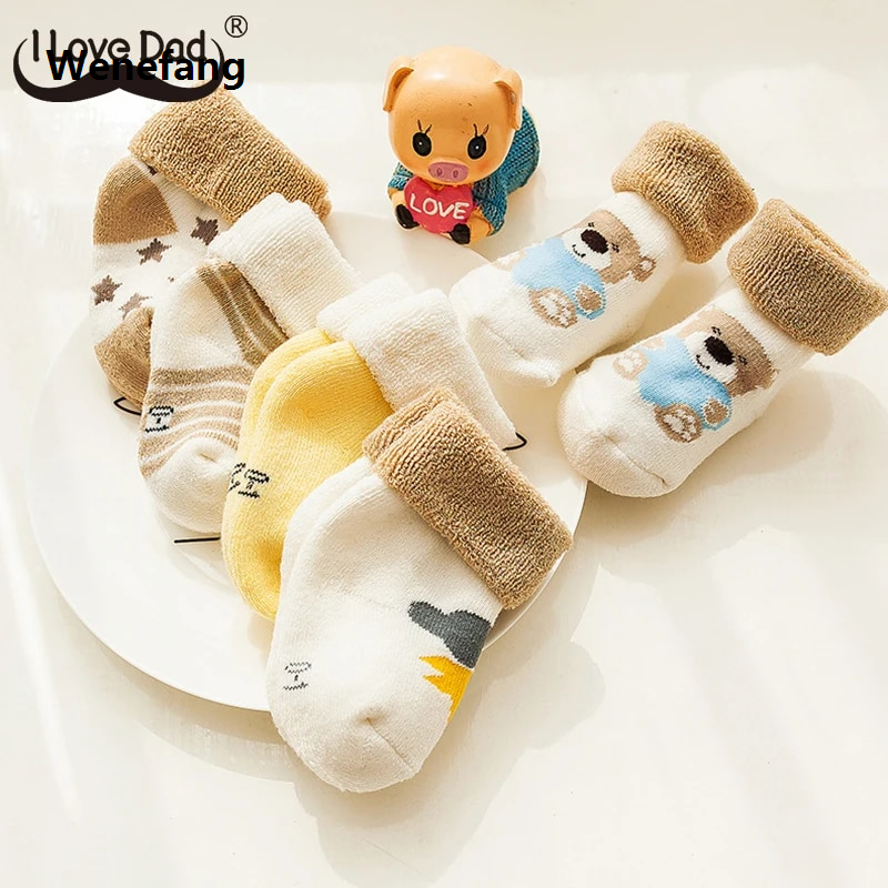 Wenefang 5Pairs/Set Winter Warm Strip Baby Socks Cute Cartoon Dot Thick Boys Bargain price Girls Floor Sock Star Soft Newborn Toddler Kids Terry Socks
