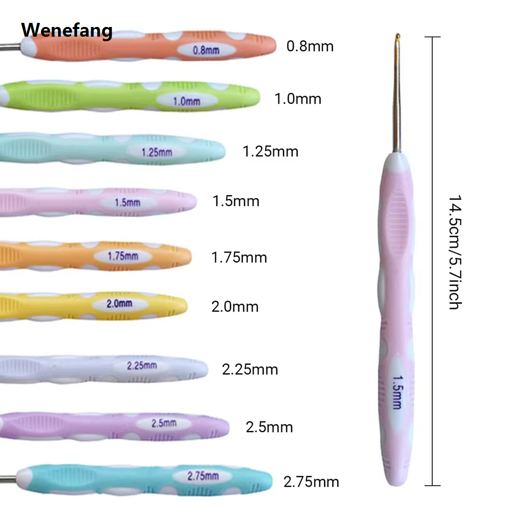 HOT 9pcs 0.8mm-2.75mm Small Size Crochet Hook Set Ergonomic Handle Crochet Hook Needles for Arthritic Hands