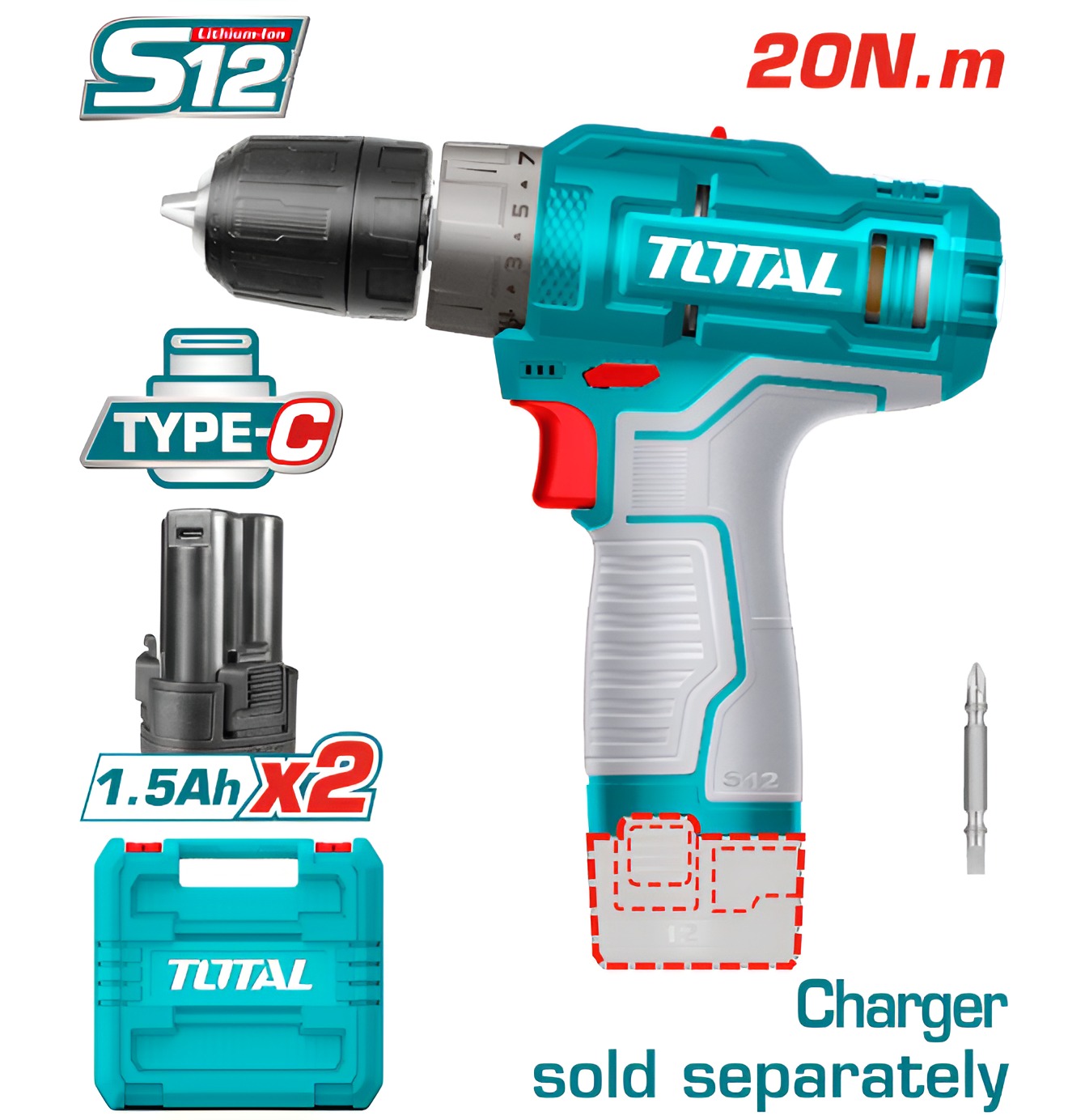 Ingco New 12V Cordless Drill With 2 Pieces 1.5AH Battery And Box