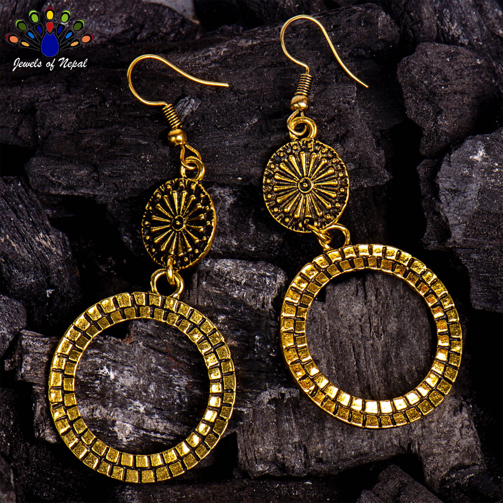Golden/Silver Aztec Patterned Double Circular Earrings For Women