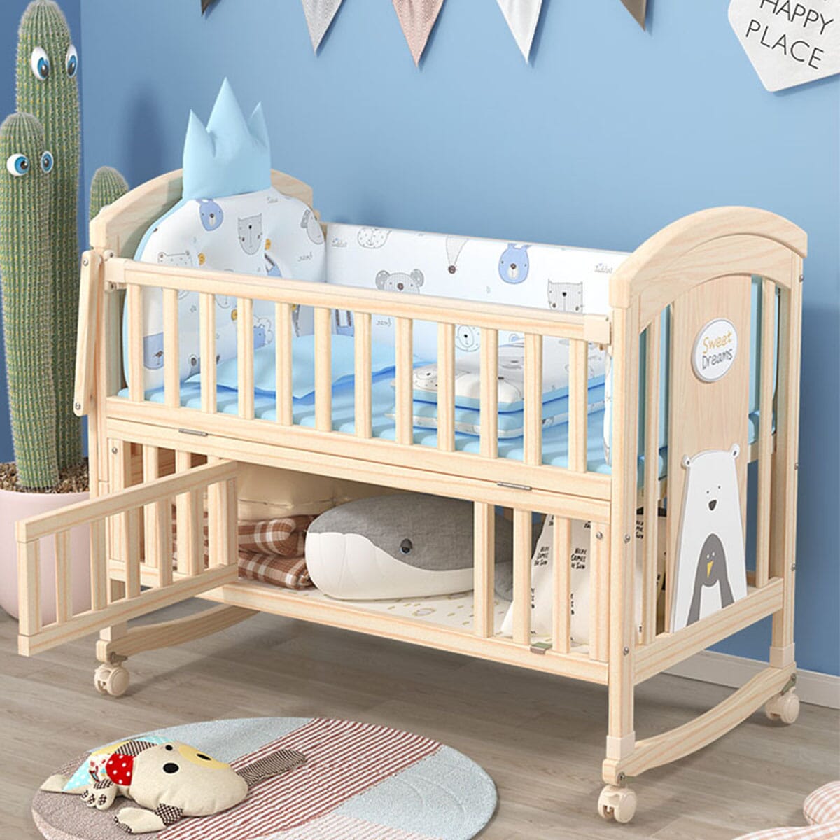 Multifunctional Baby Crib (Brown) - Cribs For Babies (Girls And Boys )