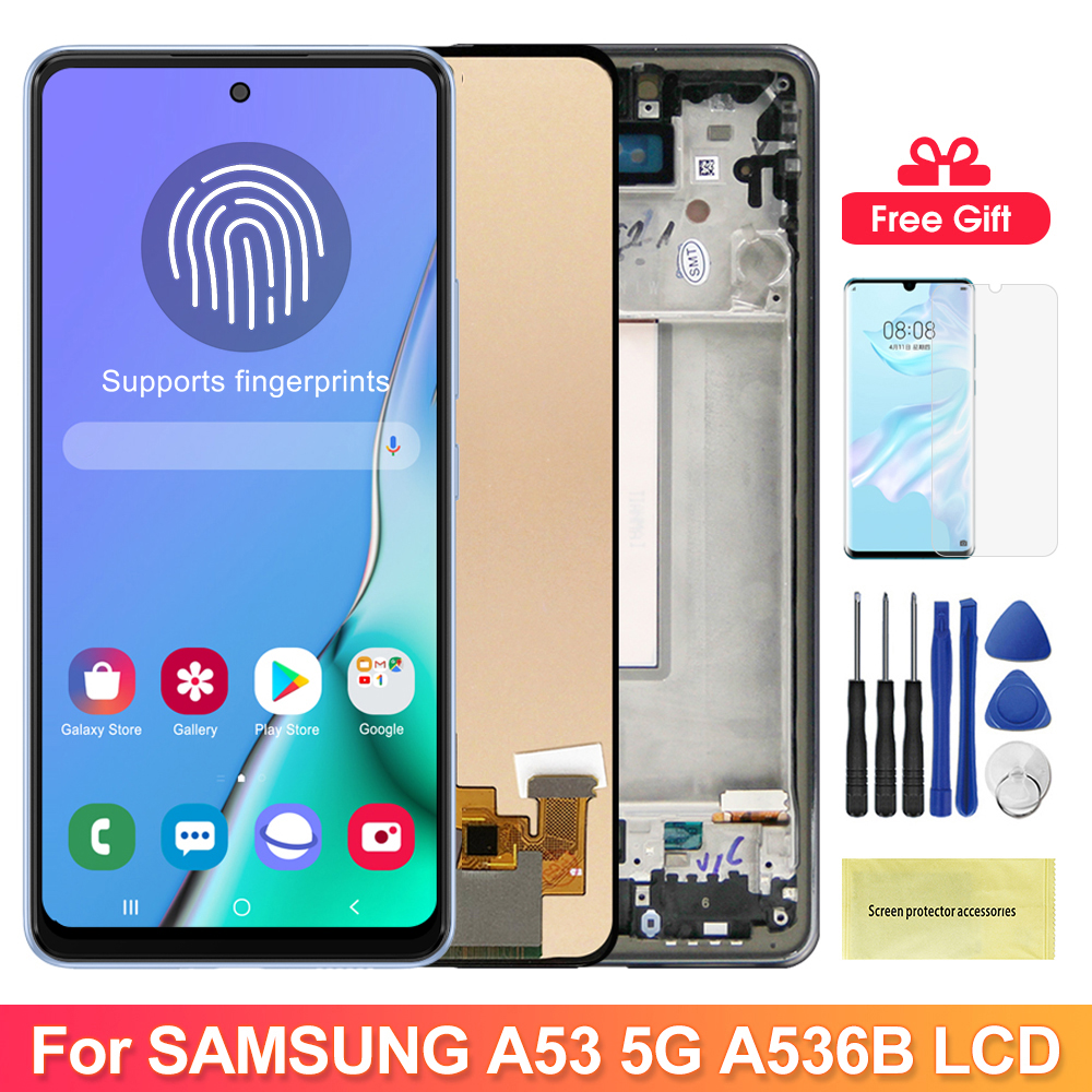 HOT Super AMOLED A53 5G Display Screen with frame, for Samsung Galaxy A53 5G A536 A536B A536U Lcd Display Touch Screen Replacement