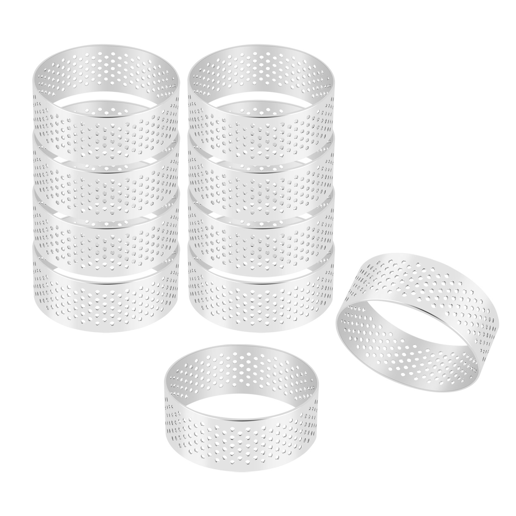 NAMUNY 10 Pack 5Cm Stainless Steel Tart Ring, Heat-Resistant Perforated Cake Mousse Ring, Round Ring Baking Tools