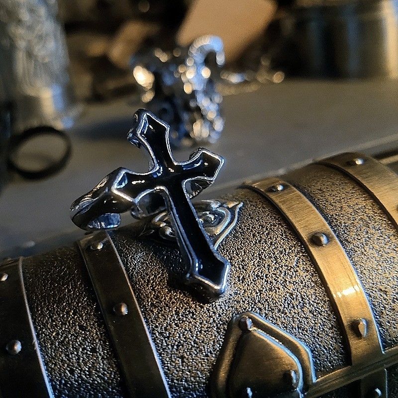 European and American Retro Personality Hip-Hop Fashion Cross Ring for Men and Women, Oil Drip Punk Trendy Handmade Ancient Style Ring
