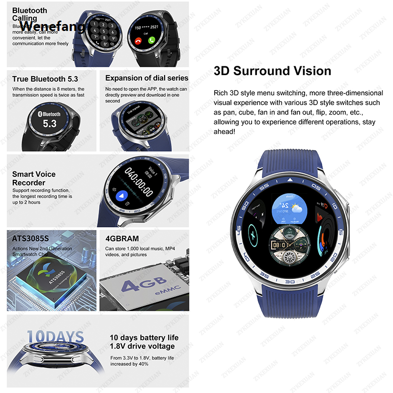 Wenefang 2025 New DT WATCH X Smart Watch Waterproof 4GB MP4 Player Album 【2025 Version】 BT Call AMOLED Men's Smart Watch Multi-sport Mode Women's Watch