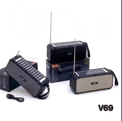 LP-V69 Solar Powered Mini Bluetooth Speaker with FM Radio - Portable Wireless Stereo Woofer, USB/TF/AUX Support, 5W Output