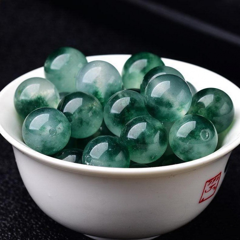 【New arrival】Authentic Natural Burmese Jade Class A Floating Flowers and Beads Floating Blue Flowers Jade with Beads DIY Accessories Bracelet for Men and Women