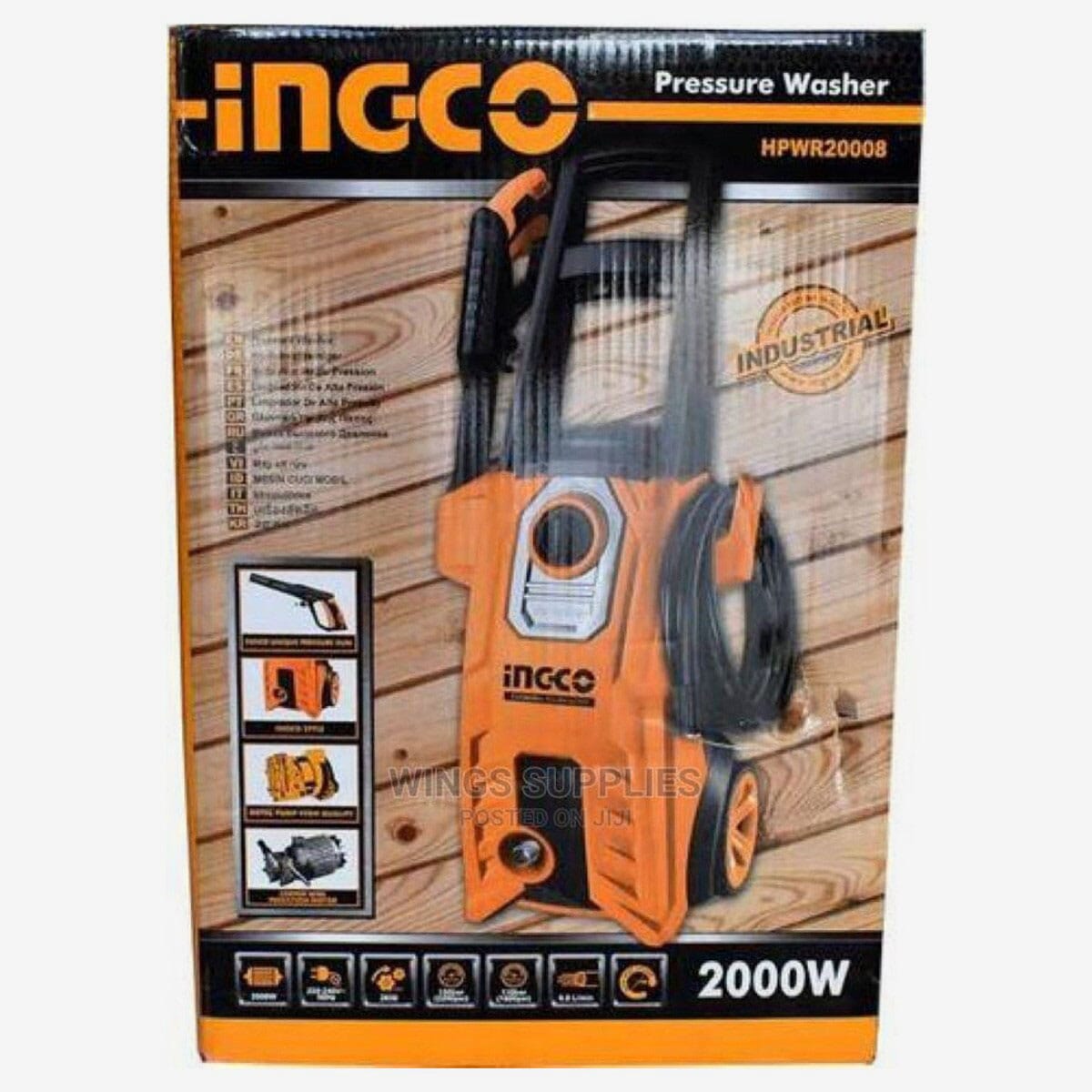 INGCO 2000W Copper Wire Induction Motor High Pressure Washer With Soap Bottle For Car Bike And Multi Purpose Use Household Use