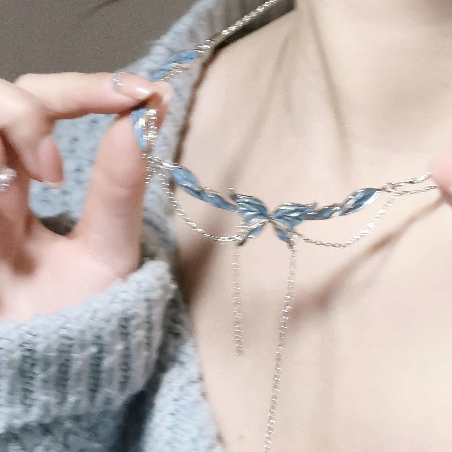 【New arrival】Rising Sun Ocean Heart Necklace Women's Light Luxury Niche Design Blue Clavicle Chain High-grade Accessories Summer New Style