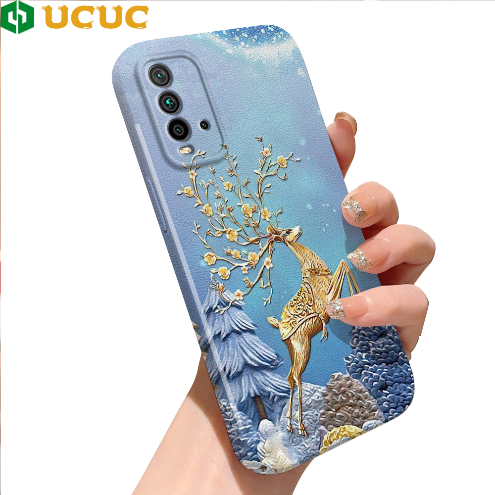 UCUC for Redmi 9T Back Cover Golden Deer Luxury Glossy Hard Plastic Phone Cases