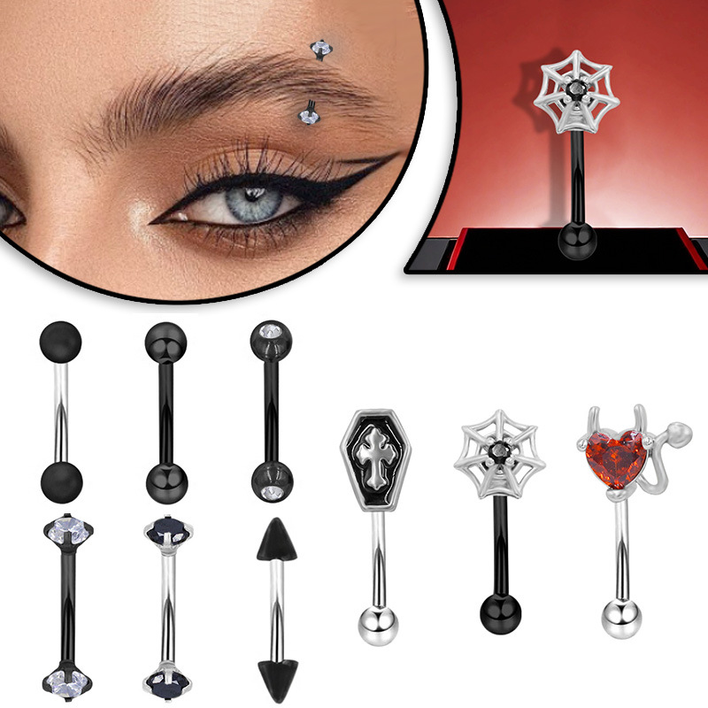 【New arrival】Gabe Simple Basic Daily Eyebrow Nail Black Devil Hot Girl Eyebrow Nail Piercing Jewelry