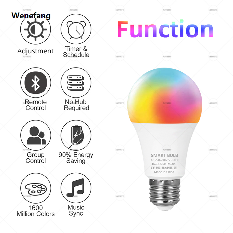 Wenefang Tuya Bluetooth LED Bulb Dimmable 15W 18W E27 B22 220V RGBCW Color High Quality Change Lamps Smart Life APP Group Control Music Rhythm Timing